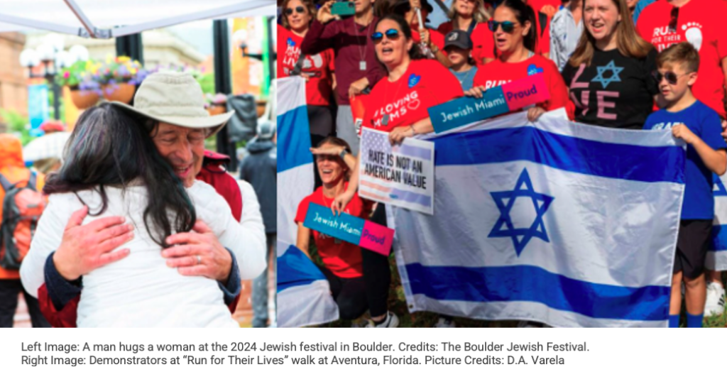 People in Boulder hugging and supporting Jewish neighbors at a rally.